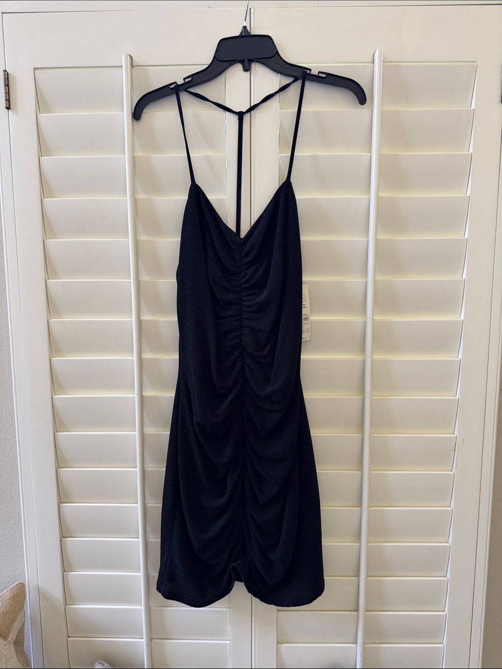 No Boundaries Black Ruched Slip Dress with Back Tie Detail